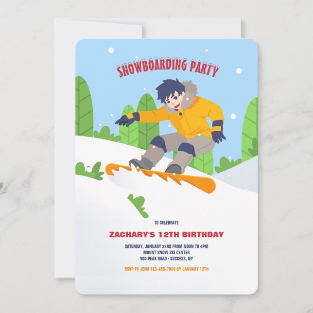Invitación para jovenes snowboarder (Anverso)