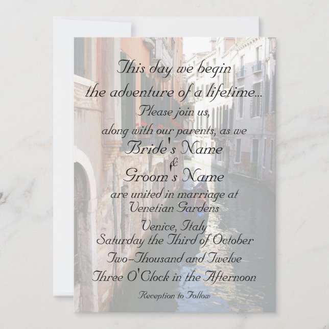 Invitación para la boda temática de Venecia (Anverso)