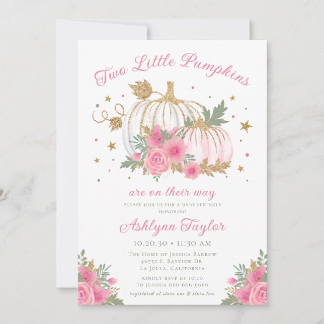 Invitación para la Celebración de Gemelas Bebé Cal (Anverso)