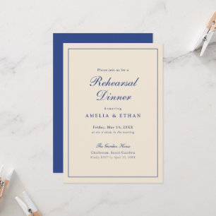 Invitación para la cena de ensayo en azul francés