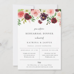 Invitación para la cena de ensayo floral Burgundy 