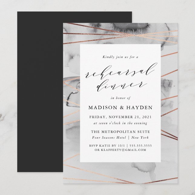 Invitación para la Cena de Ensayo Gilded Charm (Anverso / Reverso)
