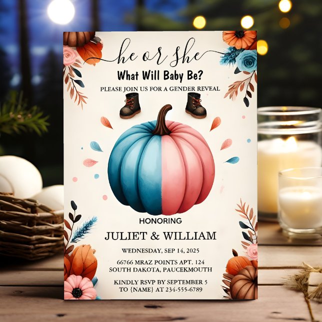 Invitación Para la cosecha Chica de calabaza azul rosa azul d (Subido por el creador)