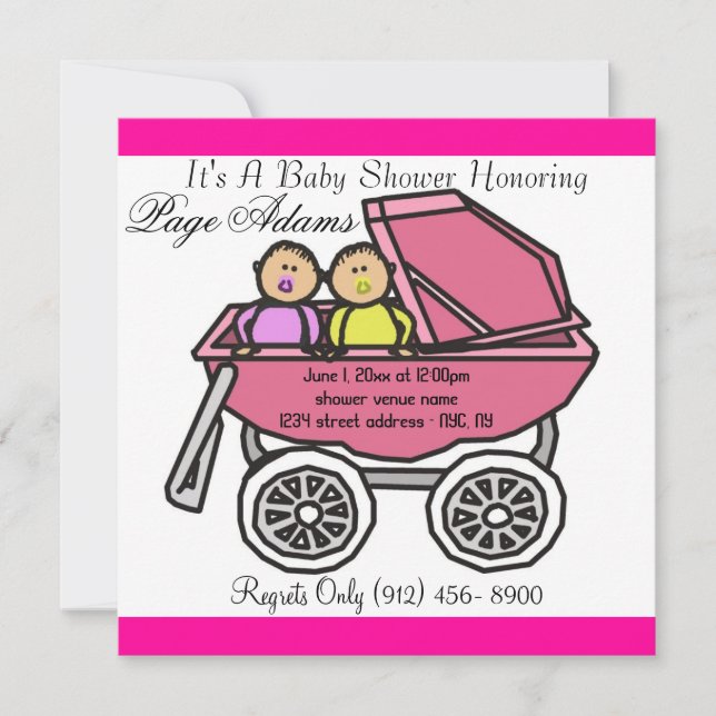 Invitación para la Ducha de Bebé de Niñas Gemelas  (Anverso)