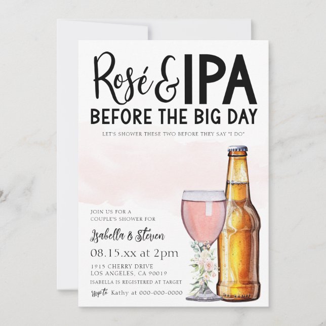 Invitación para la ducha de la pareja de Rosé e IP (Anverso)