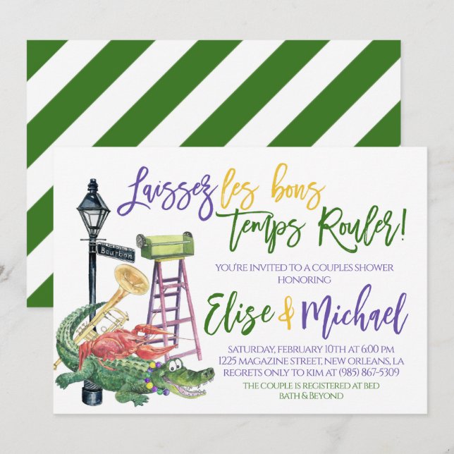 Invitación para la Ducha de Parejas de Mardi Gras (Anverso / Reverso)