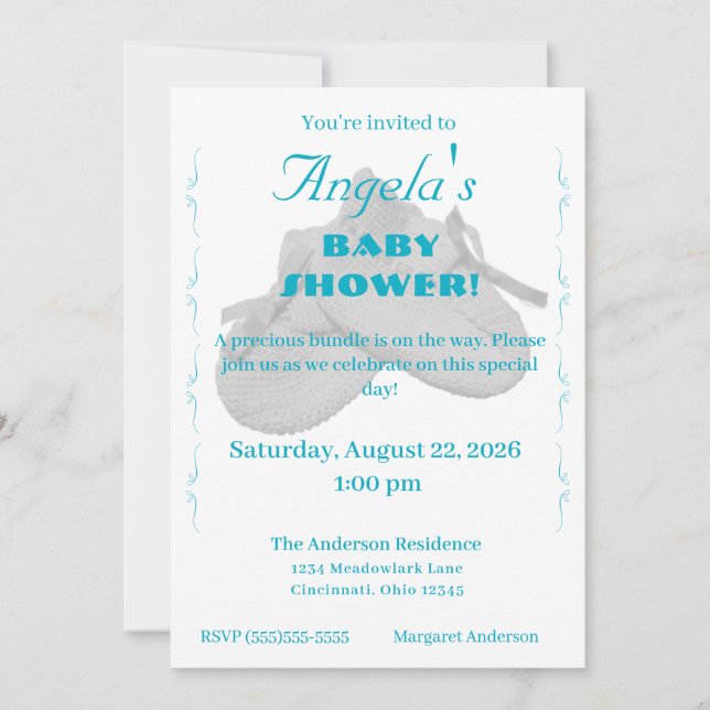 Invitación para la fiesta de bebé niño 'Precious B (Anverso)