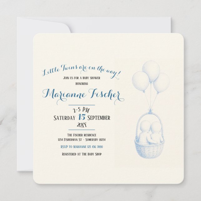 Invitación para la fiesta de bebés gemelos (Anverso)