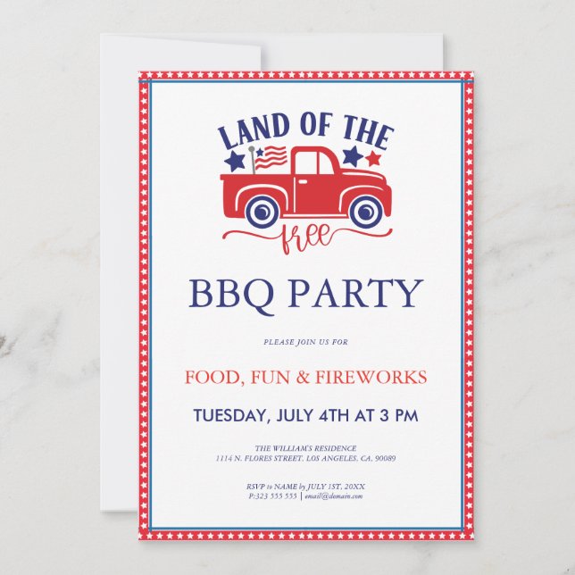 Invitación para la fiesta de BQ del 4 de julio tie (Anverso)