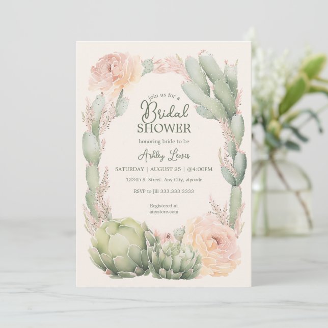 Invitación para la fiesta de Cactus Bridal, fiesta (Anverso de pie)