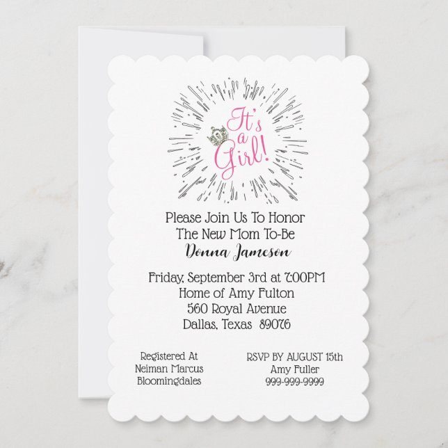 Invitación para la Fiesta de Corona de “Bebé Niña” (Anverso)