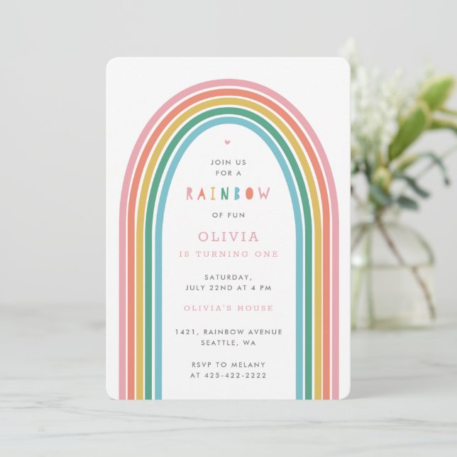 Invitación para la fiesta de cumpleaños de Rainbow (Anverso de pie)