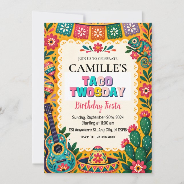 Invitación para la fiesta de cumpleaños dos tacos (Anverso)
