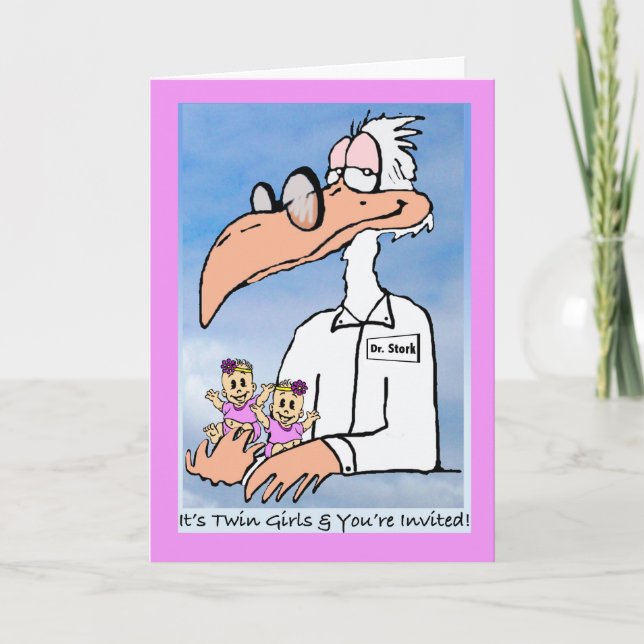 Invitación para la fiesta de gemelas, Dr. Stork (Anverso)