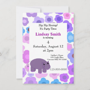Invitación para la fiesta de hipopótamos y flores