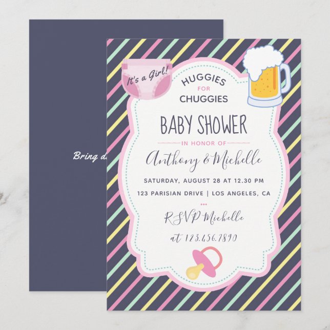 invitación para la fiesta de pañales Huggies for C (Anverso / Reverso)