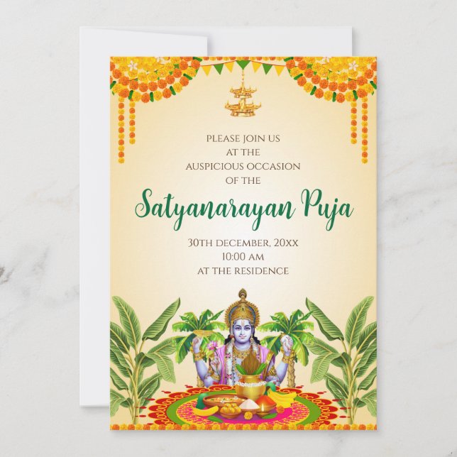 invitación para la katha de Satya Narayan Satyanar (Anverso)