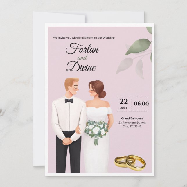 Invitación para la tarjeta de Boda de caracteres d (Anverso)
