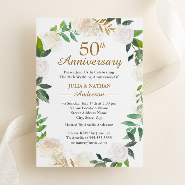 Invitación para las bodas de oro con efectos flora (Subido por el creador)