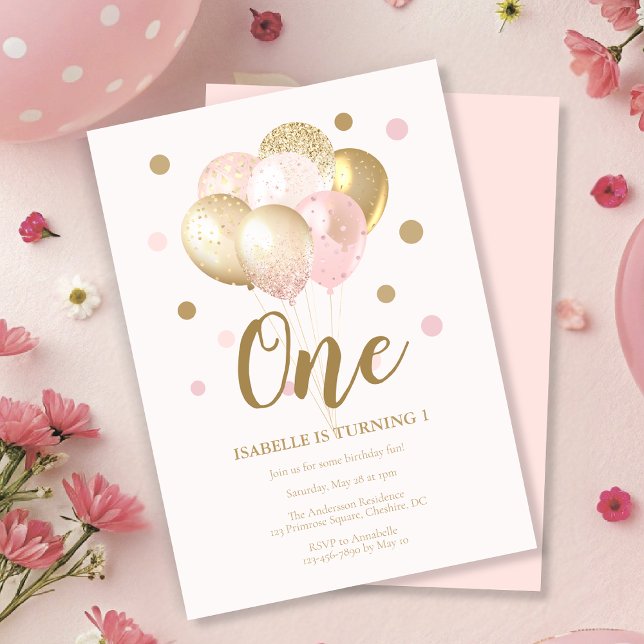Invitación Para los niños Fiesta de los globos rosados de pri (Subido por el creador)