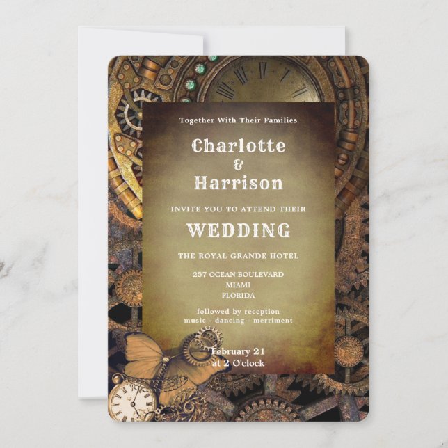 Invitación para mariposa de engranajes mecánicos d (Anverso)