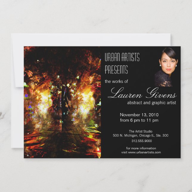 invitación para mostrar arte con fondo negro (Anverso)