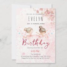 Invitación para niña de 3 años bailarina del tutú