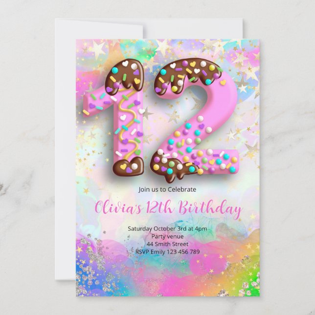 Invitación para niñas cumpleañeras de 12 años (Anverso)