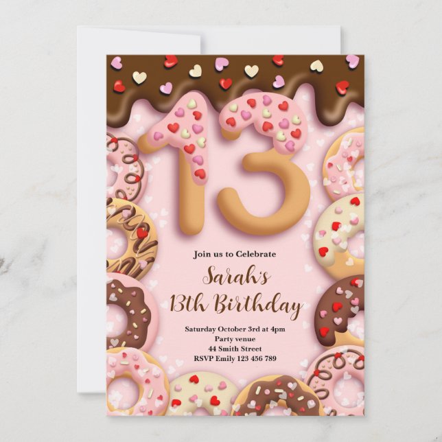 Invitación para niñas cumpleañeras de 13 años (Anverso)