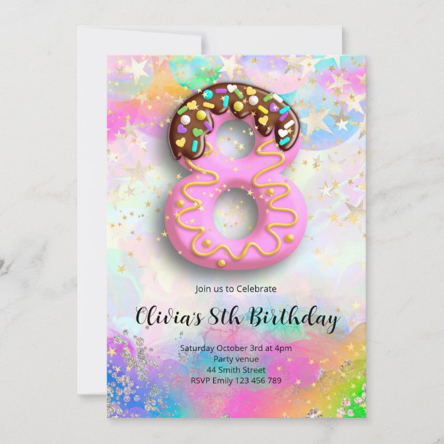 Invitación para niñas cumpleañeras de 8 años (Anverso)