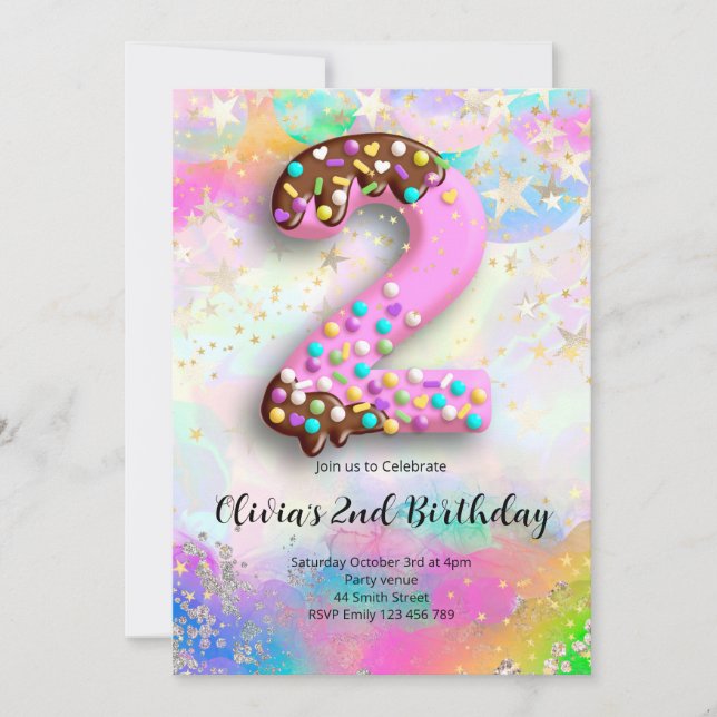 Invitación para niñas en su segundo cumpleaños (Anverso)