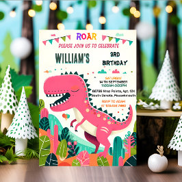 Invitación para niños chicas lindos T tres rex 3º cumpleaños