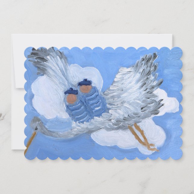 Invitación para niños con mellizos de cigüeña y vu (Anverso)