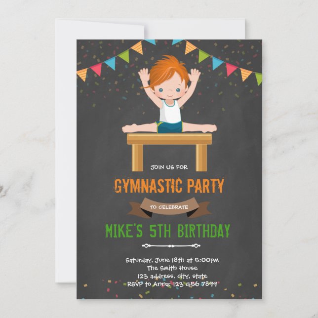Invitación para niños gimnásticos (Anverso)