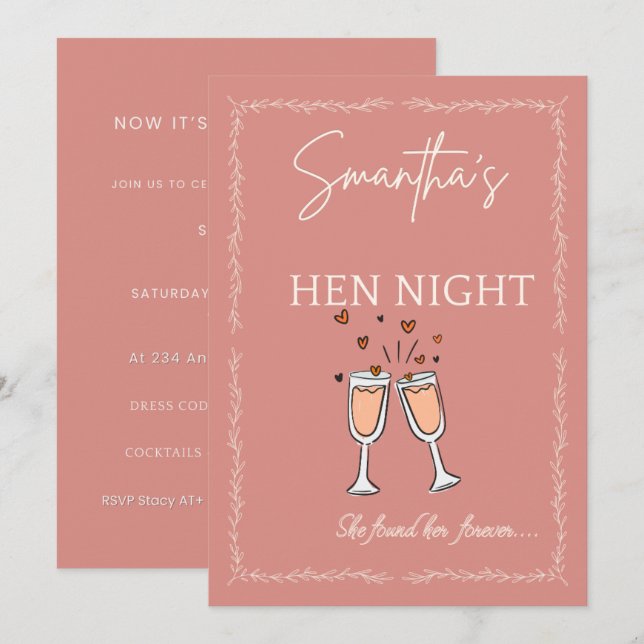 Invitación para Noche de Chicas - Bri Rosa Claro P (Anverso / Reverso)