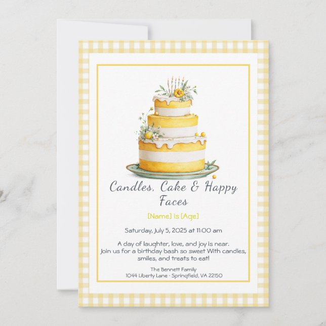 Invitación para pastel de cumpleaños con acuarela  (Anverso)