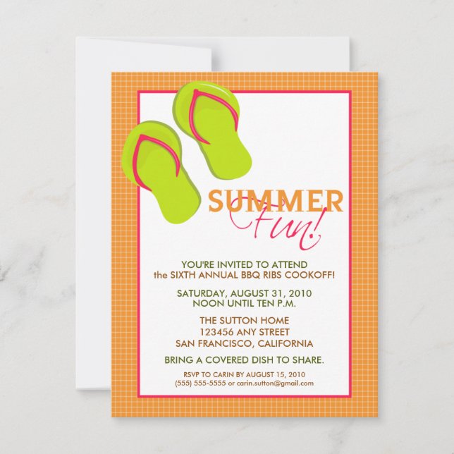 Invitación para picnic/barbacoa de verano (naranja (Anverso)