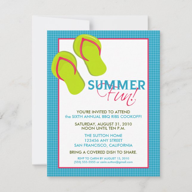 Invitación para picnic/barbacoa de verano (rosa/ag (Anverso)