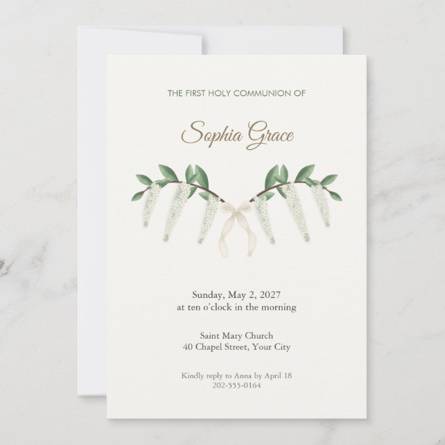 Invitación para Primera Comunión con Rociada de Sw (Anverso)