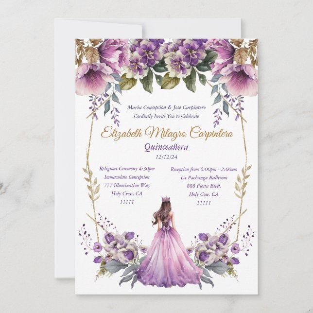 Invitación para Quinceañera Lila (Anverso)