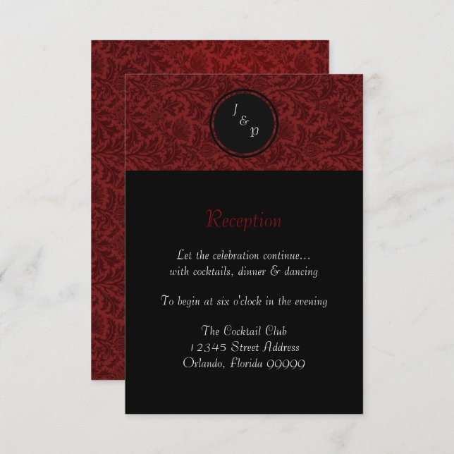 Invitación para recepción - Damasco Rojo (Anverso / Reverso)