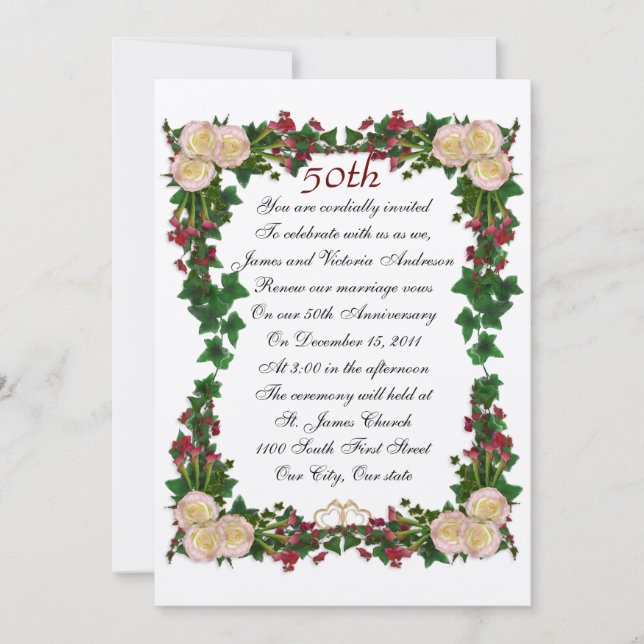 Invitación para renovar votos en el 50 aniversario (Anverso)