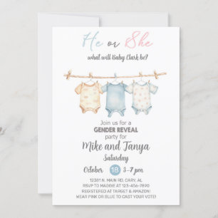 Invitación para revelar el género de la ropa de be