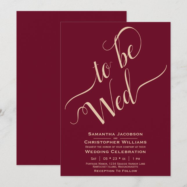 Invitación Para ser Wed Elegant Calligraphy Burgundy Boda (Anverso / Reverso)