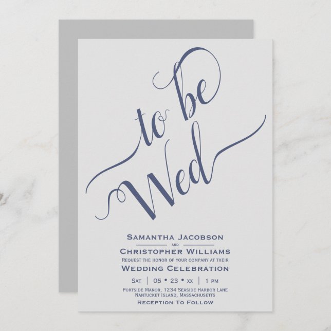 Invitación Para ser Wed Elegant Calligraphy Simple Gris Boda (Anverso / Reverso)