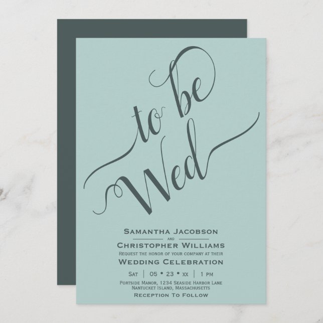 Invitación Para ser Wed Elegant Calligraphy Simple Mint Boda (Anverso / Reverso)