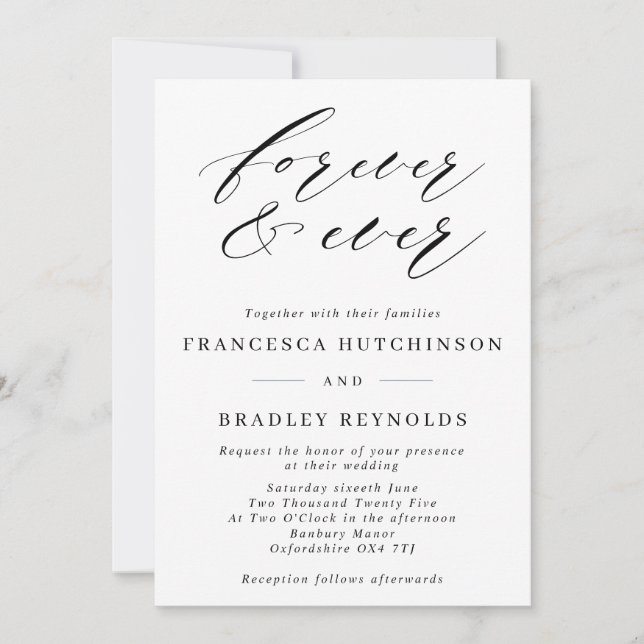 Invitación Para Siempre Elegante Caligrafía Monocromo Boda In (Anverso)