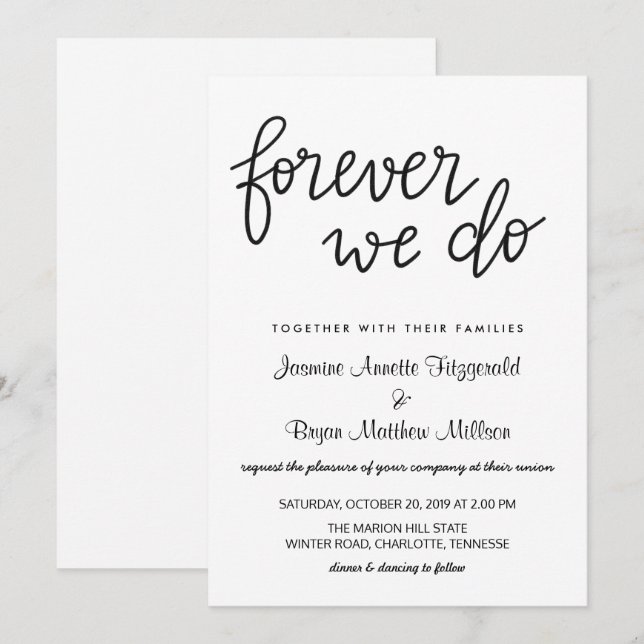 Invitación Para siempre hacemos Boda moderno de escritura man (Anverso / Reverso)