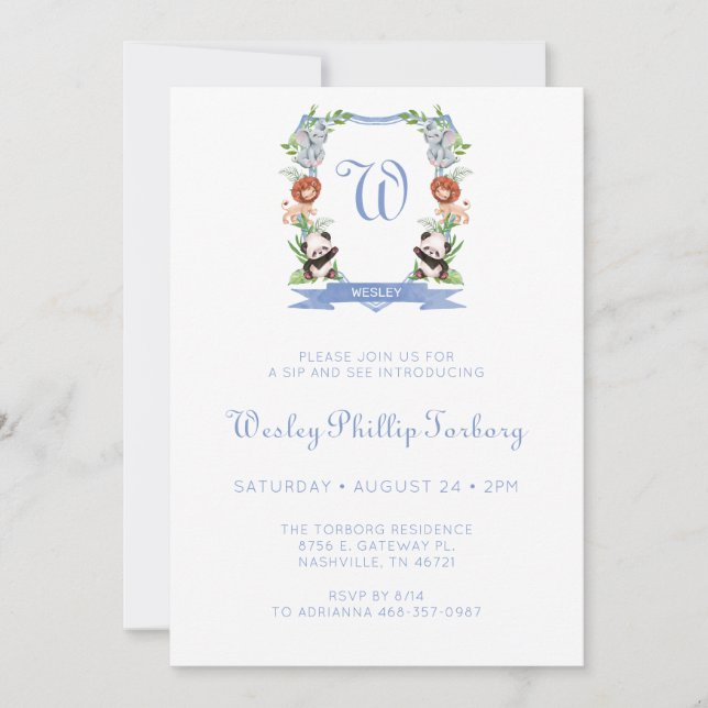 Invitación para Sorber y Ver Cresta de Animales de (Anverso)