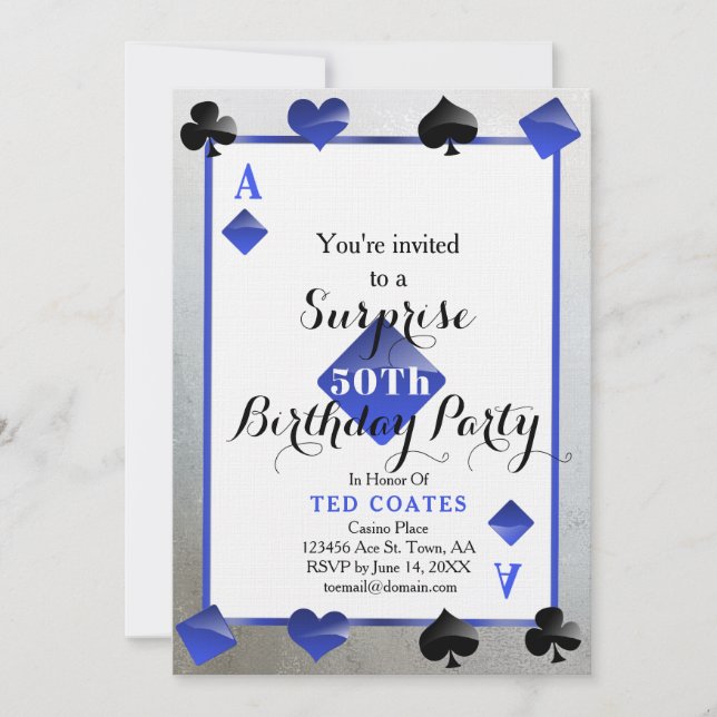 invitación para sorpresa de cumpleaños de casino (Anverso)